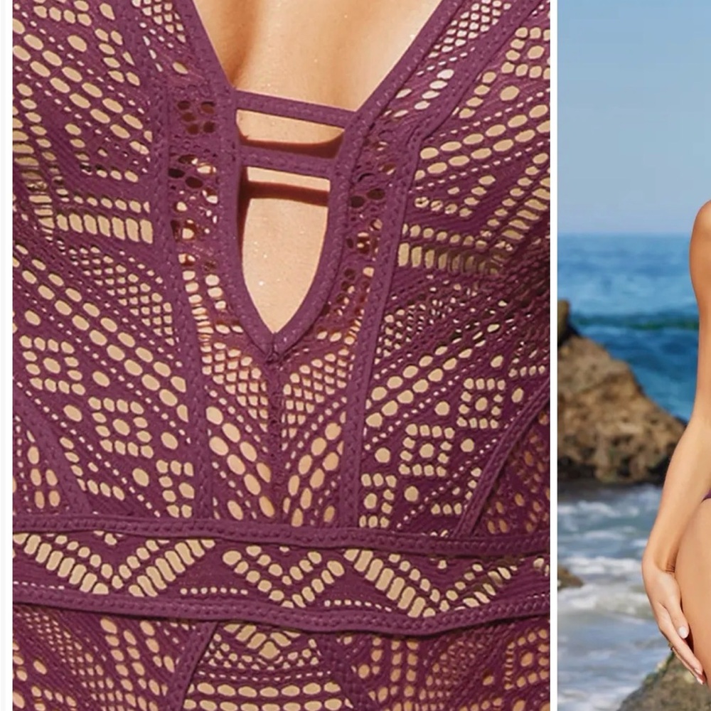 Becca Aubergine Crochet Lace One Piece Swimsuit - Picture 8 of 16